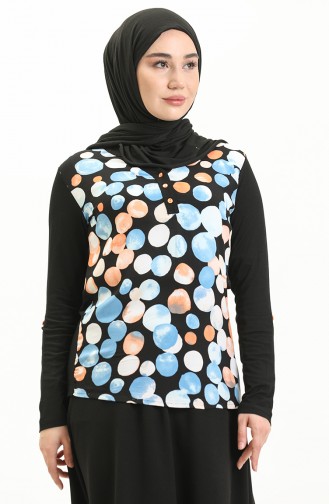 Desenli Bluz 22663-01 Siyah