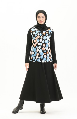 Desenli Bluz 22663-01 Siyah