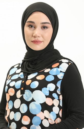 Desenli Bluz 22663-01 Siyah