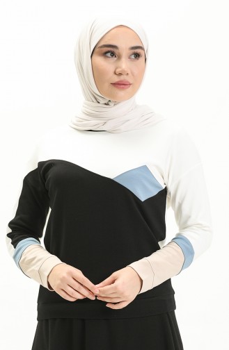 Renk Garnili Sweat Bluz 22683-01 Ekru