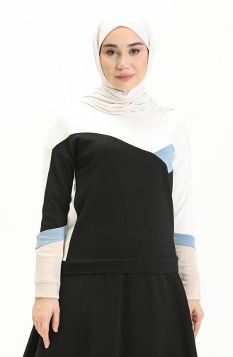 Renk Garnili Sweat Bluz 22683-01 Ekru