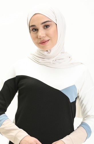 Renk Garnili Sweat Bluz 22683-01 Ekru