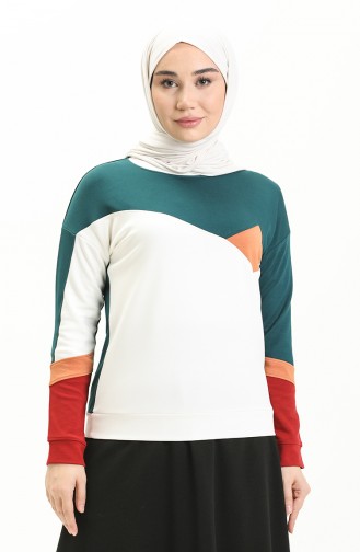 Renk Garnili Sweat Bluz 22683-03 Petrol
