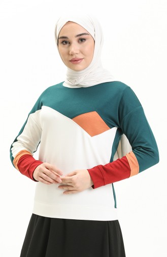 Renk Garnili Sweat Bluz 22683-03 Petrol