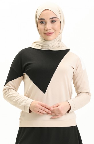 Renk Garnili Sweat Bluz 22687-01 Bej
