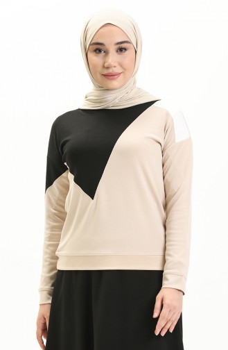 Renk Garnili Sweat Bluz 22687-01 Bej