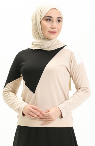 Renk Garnili Sweat Bluz 22687-01 Bej
