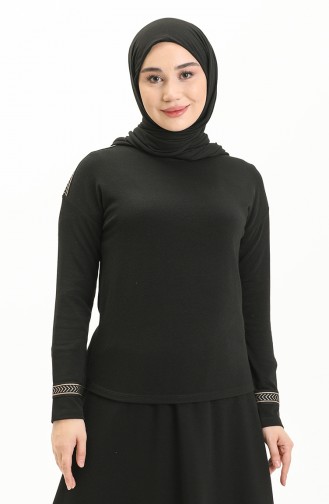 Şeritli Sweat Bluz 22696-01 Siyah