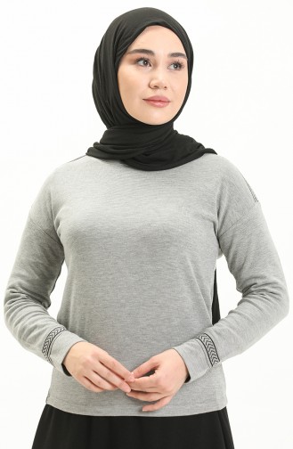 Şeritli Sweat Bluz 22696-02 Gri