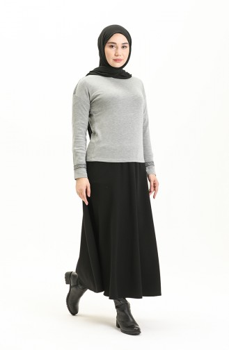 Şeritli Sweat Bluz 22696-02 Gri