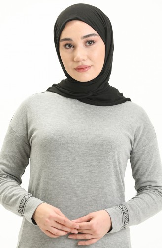 Şeritli Sweat Bluz 22696-02 Gri