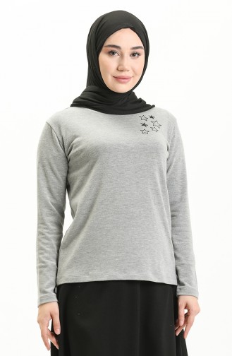 Yıldız Desen Sweat Bluz 22763-01 Gri