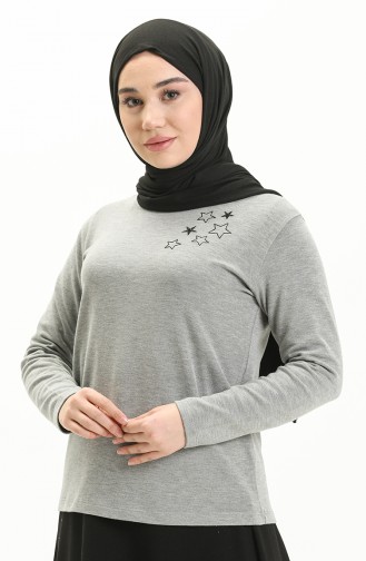 Yıldız Desen Sweat Bluz 22763-01 Gri