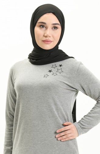 Yıldız Desen Sweat Bluz 22763-01 Gri
