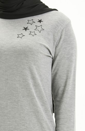 Yıldız Desen Sweat Bluz 22763-01 Gri