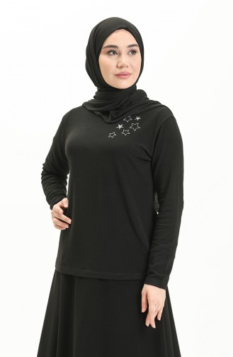 Yıldız Desen Sweat Bluz 22763-02 Siyah