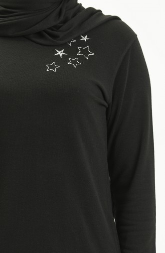 Yıldız Desen Sweat Bluz 22763-02 Siyah
