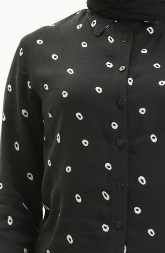 Desenli Düğmeli Gömlek Bluz 22966-01 Siyah