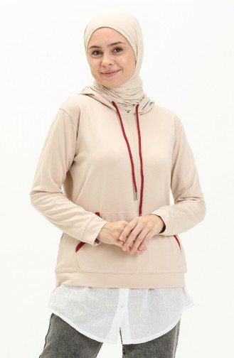 Kapüşonlu Sweat Bluz 22601-03 Bej