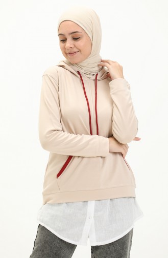 Kapüşonlu Sweat Bluz 22601-03 Bej