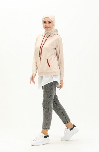 Kapüşonlu Sweat Bluz 22601-03 Bej