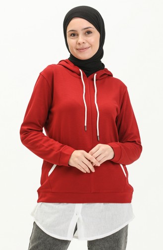 Kapüşonlu Sweat Bluz 22601-04 Bordo