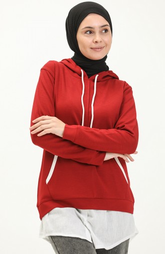 Kapüşonlu Sweat Bluz 22601-04 Bordo