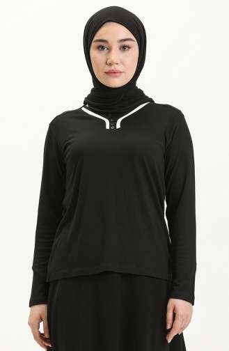 Biyeli Düz Bluz 22643-01 Siyah Beyaz