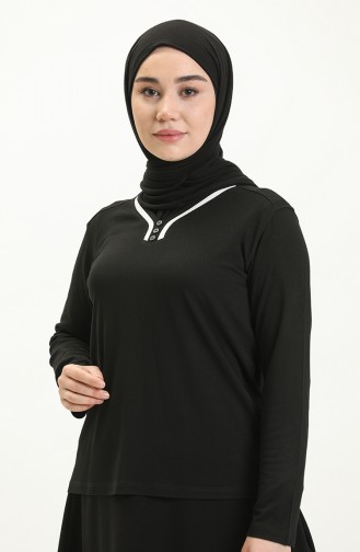 Biyeli Düz Bluz 22643-01 Siyah Beyaz