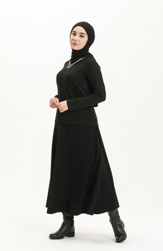 Biyeli Düz Bluz 22643-01 Siyah Beyaz