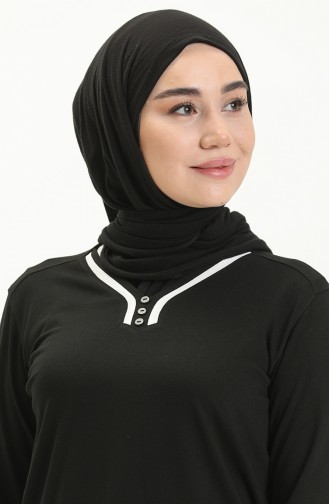 Biyeli Düz Bluz 22643-01 Siyah Beyaz