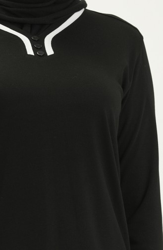Biyeli Düz Bluz 22643-01 Siyah Beyaz