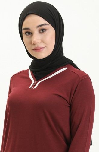 Biyeli Düz Bluz 22643-02 Bordo Beyaz