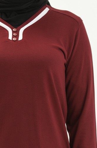 Biyeli Düz Bluz 22643-02 Bordo Beyaz