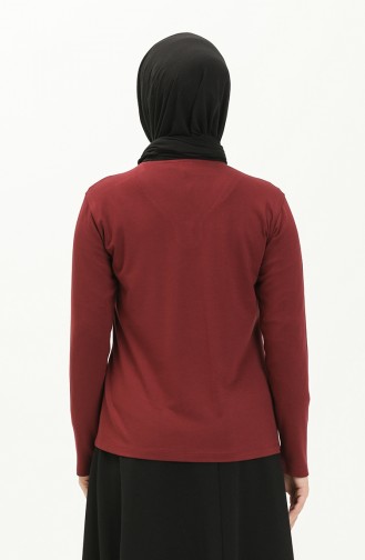 Biyeli Düz Bluz 22643-02 Bordo Beyaz