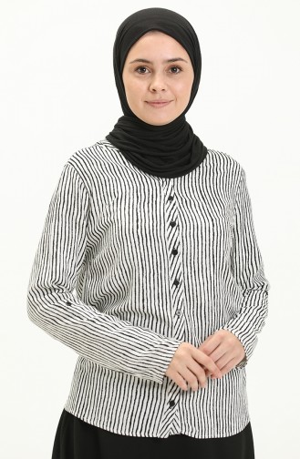 Çizgili Bluz 22936-01 Ekru