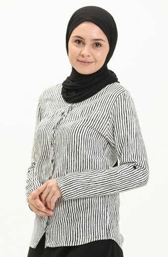 Çizgili Bluz 22936-01 Ekru