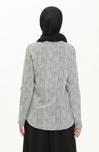 Çizgili Bluz 22936-01 Ekru