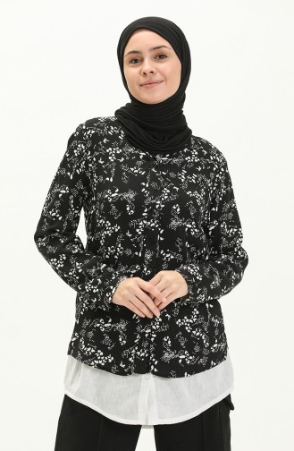 Desenli Bluz 22937-01 Siyah