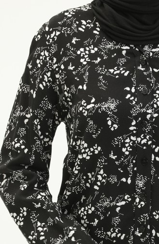 Desenli Bluz 22937-01 Siyah