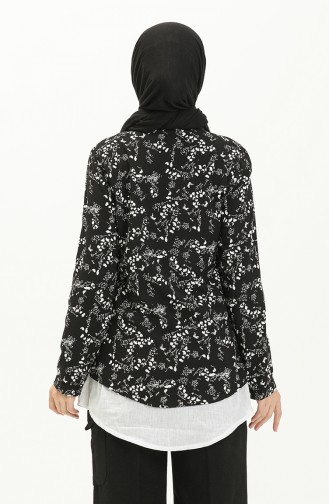 Desenli Bluz 22937-01 Siyah