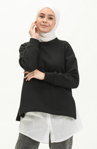 Yanı Yırtmaçlı Sweatshirt 22157-01 Siyah