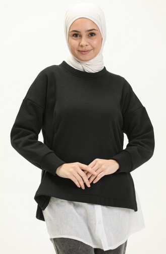Yanı Yırtmaçlı Sweatshirt 22157-01 Siyah