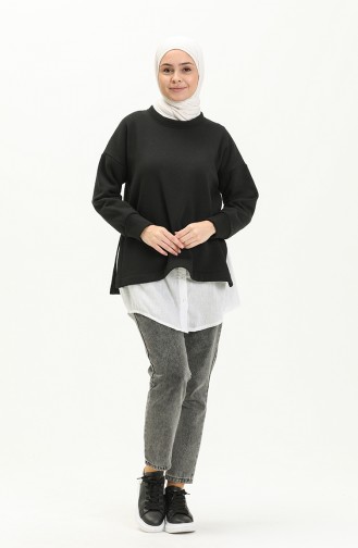 Yanı Yırtmaçlı Sweatshirt 22157-01 Siyah