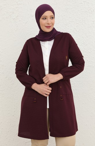 Kadın Büyük Beden Ottoman Cepli Çelik Hırka 4969 1 Mürdüm