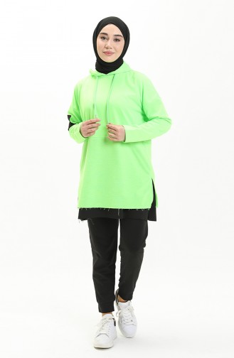 Pamuklu Tunik Pantolon Eşofman Takım 2030-03 Neon Yeşili