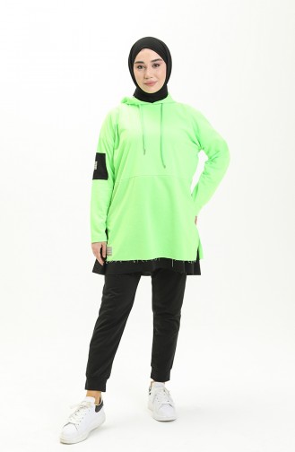 Pamuklu Tunik Pantolon Eşofman Takım 2030-03 Neon Yeşili