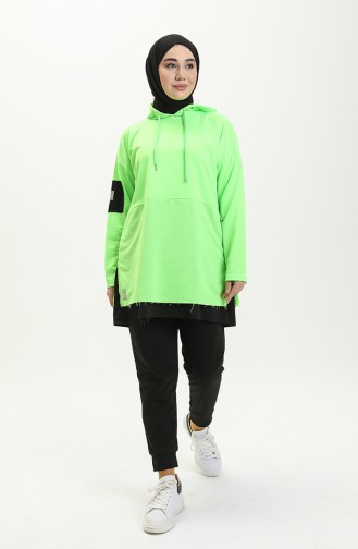 Pamuklu Tunik Pantolon Eşofman Takım 2030-03 Neon Yeşili