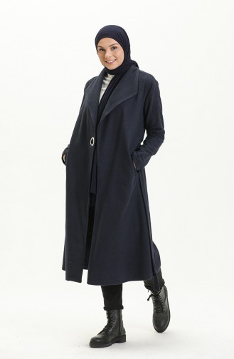 Side Tie Stamp Coat 6040-05 Navy Blue 6040-05