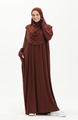 Sefamerve Nazma Çıtçıtlı Namaz Elbisesi 228460-04 Kahverengi